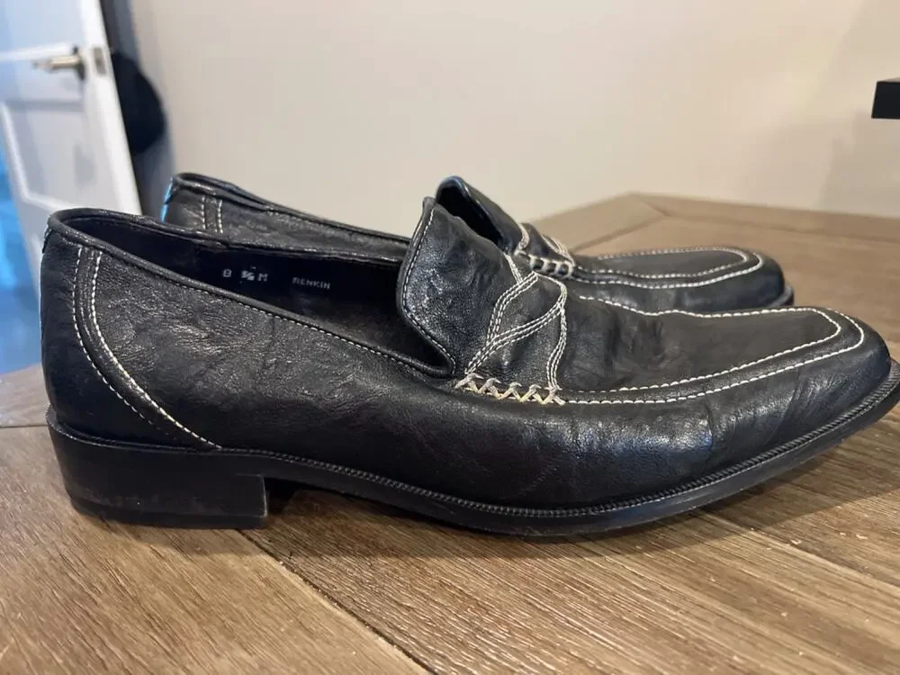 DONALD J PLINER Renkin Black Leather Slip On Loafers Dress Shoes Mens 8.5M Italy